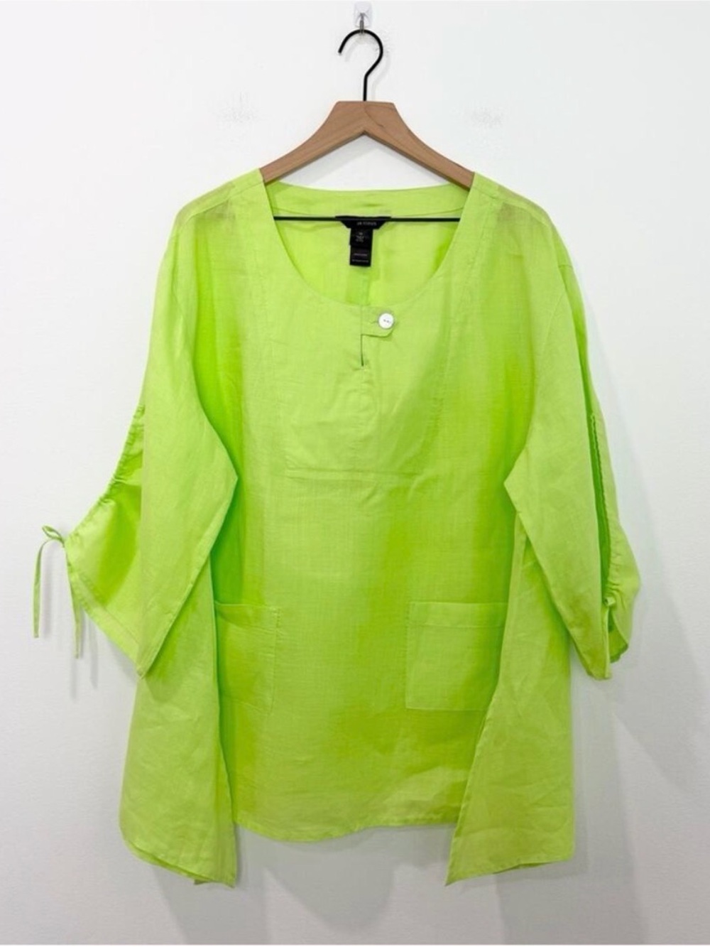 Ali Miles 100% Ramie Asymmetrical Lime Green Lightweight Tunic Top Size 1X